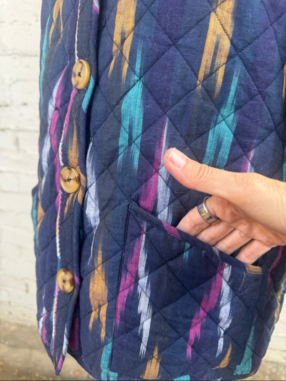 Roller Rabbit Multicolor Cotton Ikat Button Front Quilted Jacket Size S - Picture 8 of 12